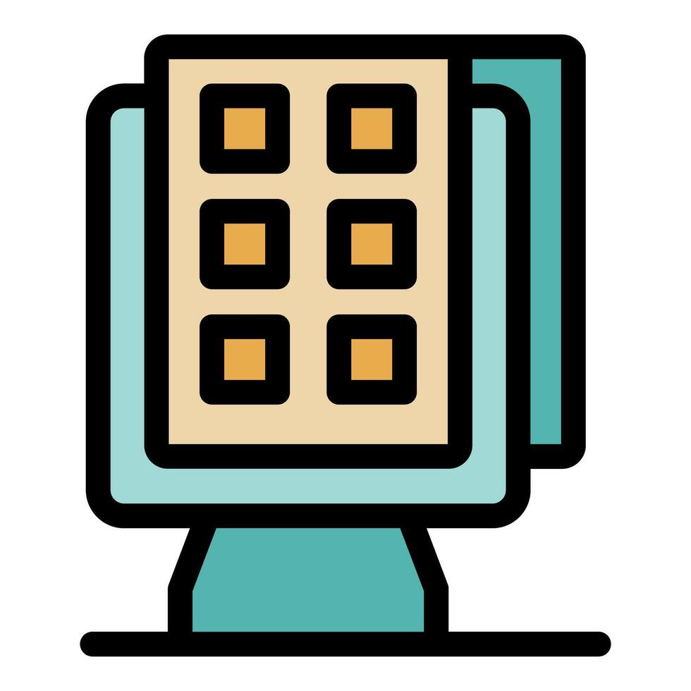 Interactive kiosk showing a grid menu for navigation and information display vector