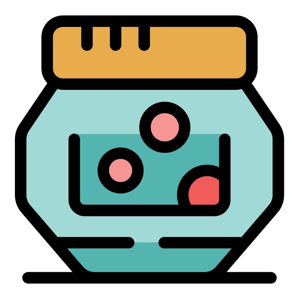 Glass jar with lid containing colorful spheres floating in liquid vector