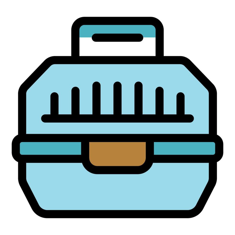 Light blue pet carrier closed with handle for travel vector