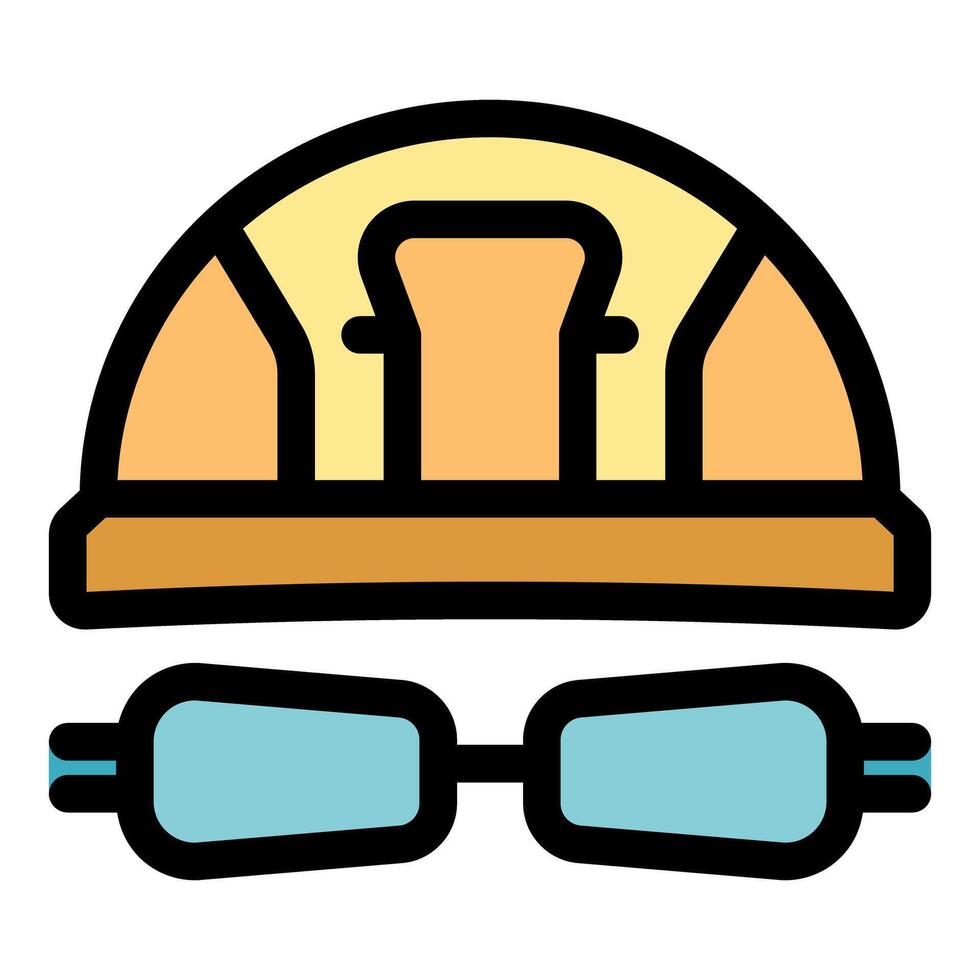 Protective helmet and goggles ensuring workplace safety vector