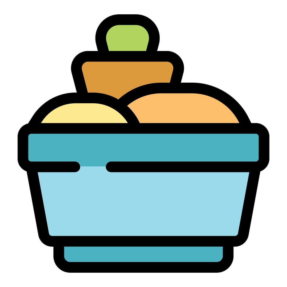 Fresh dough balls rising in a proving basket with starter dough vector