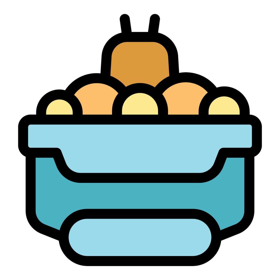 Lunchbox containing round food and honey jar with antennae vector