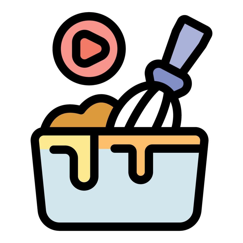 Online cooking show mixing ingredients in bowl with whisk vector