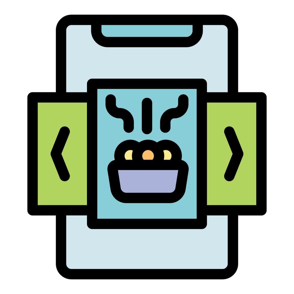 Online food ordering app showing steaming dish with navigation arrows vector