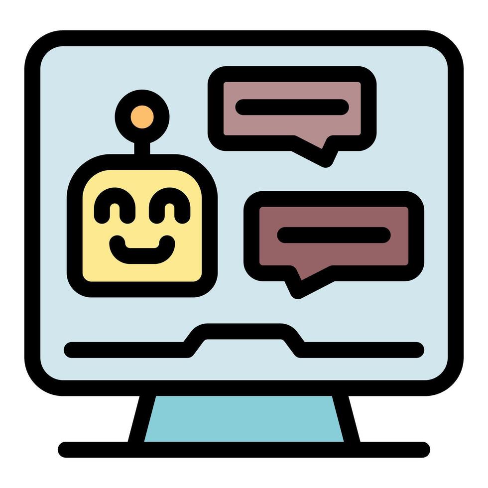 Chatbot answering questions on computer screen vector