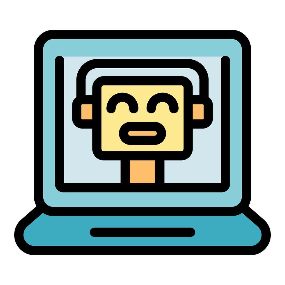 Friendly robot providing online support on laptop screen vector