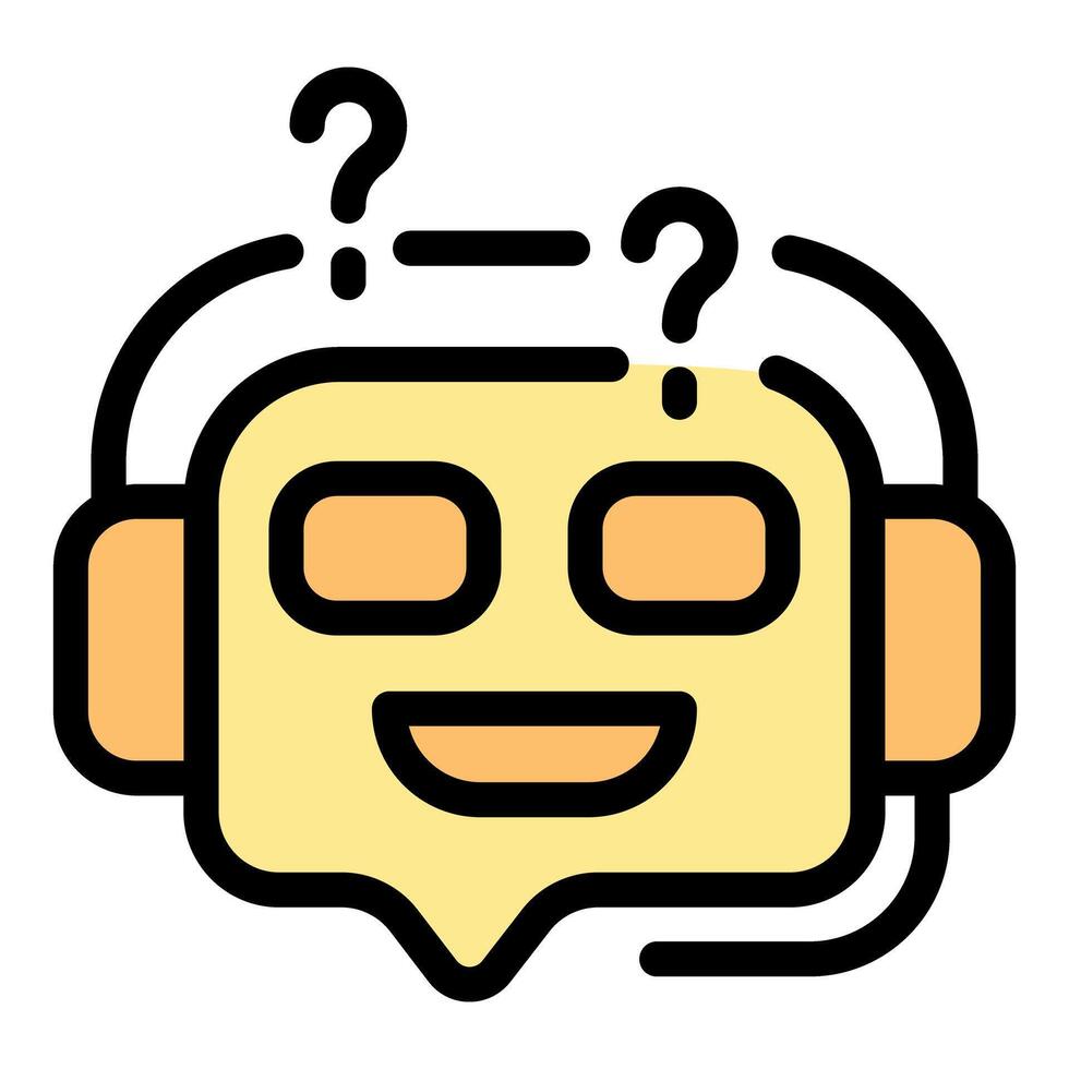 Chatbot thinking with question marks, artificial intelligence providing support vector