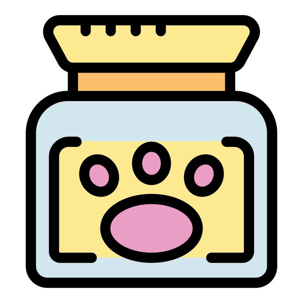 Glass jar containing pet food with paw print label vector