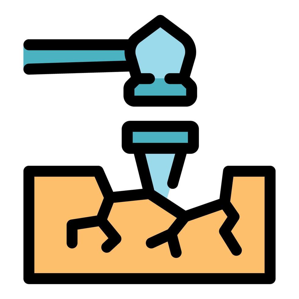 Hammer breaking ground surface with chisel for demolition or construction vector