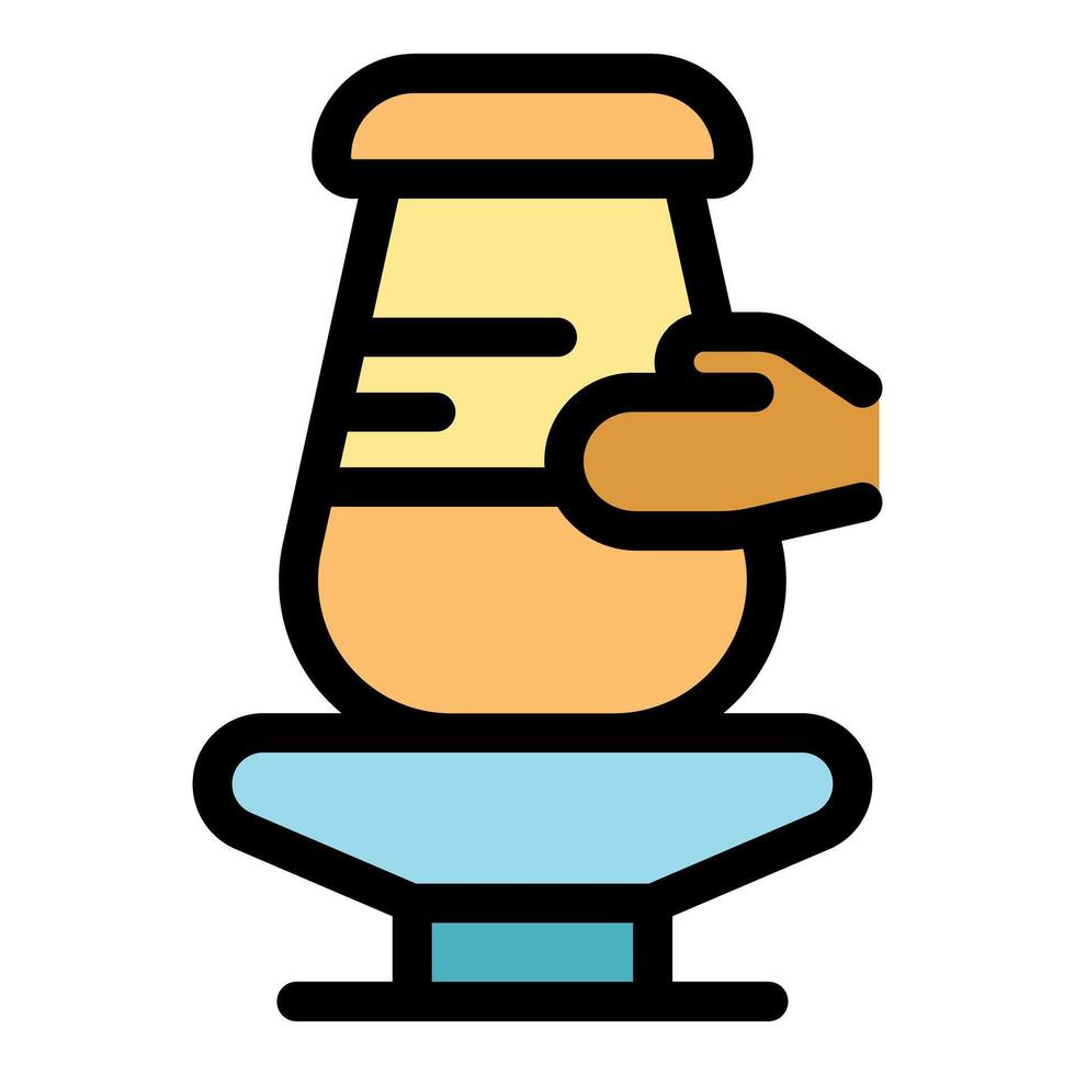 Potter creating clay vessel on pottery wheel vector