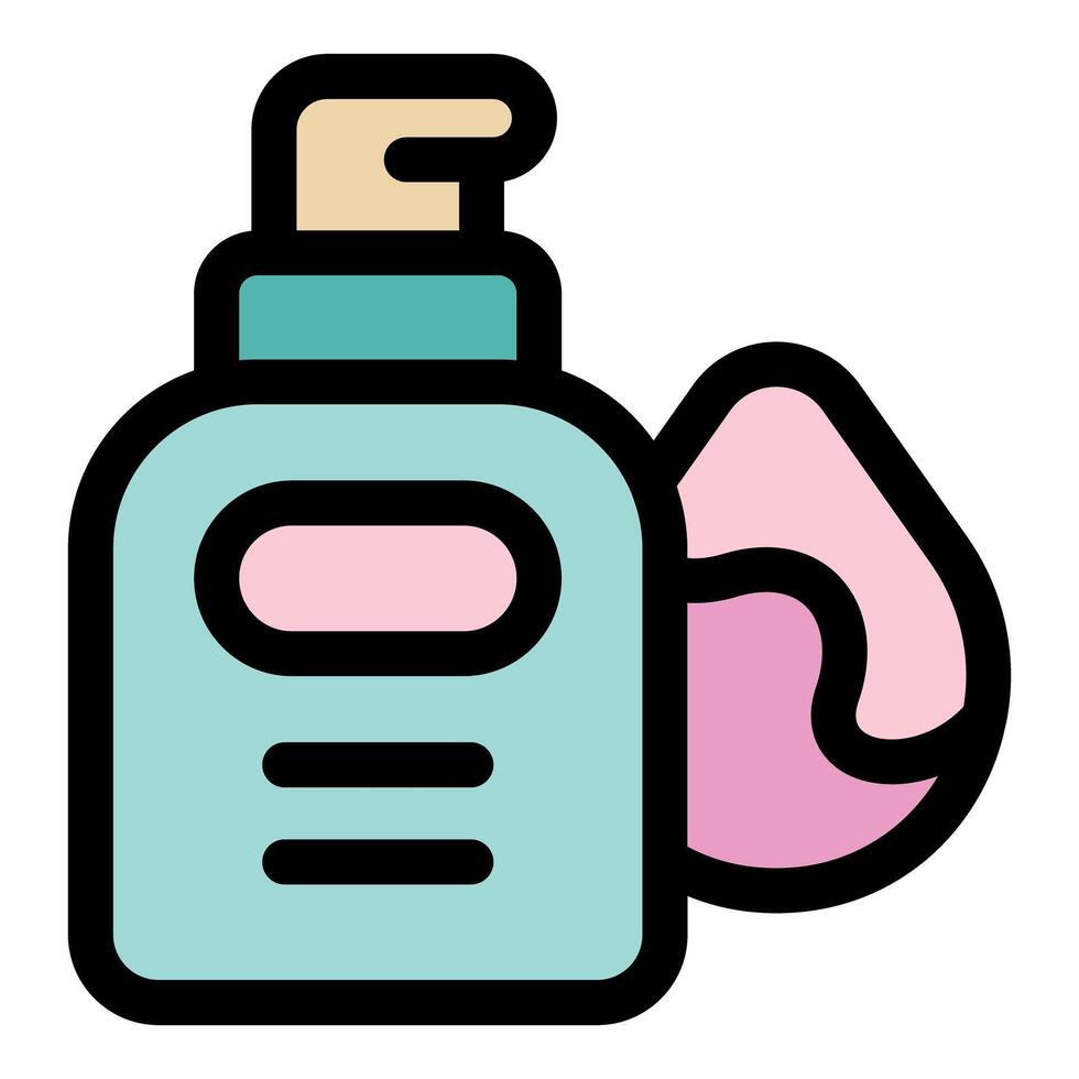 Dispenser bottle pouring pink cosmetic product, moisturizing lotion or liquid soap vector