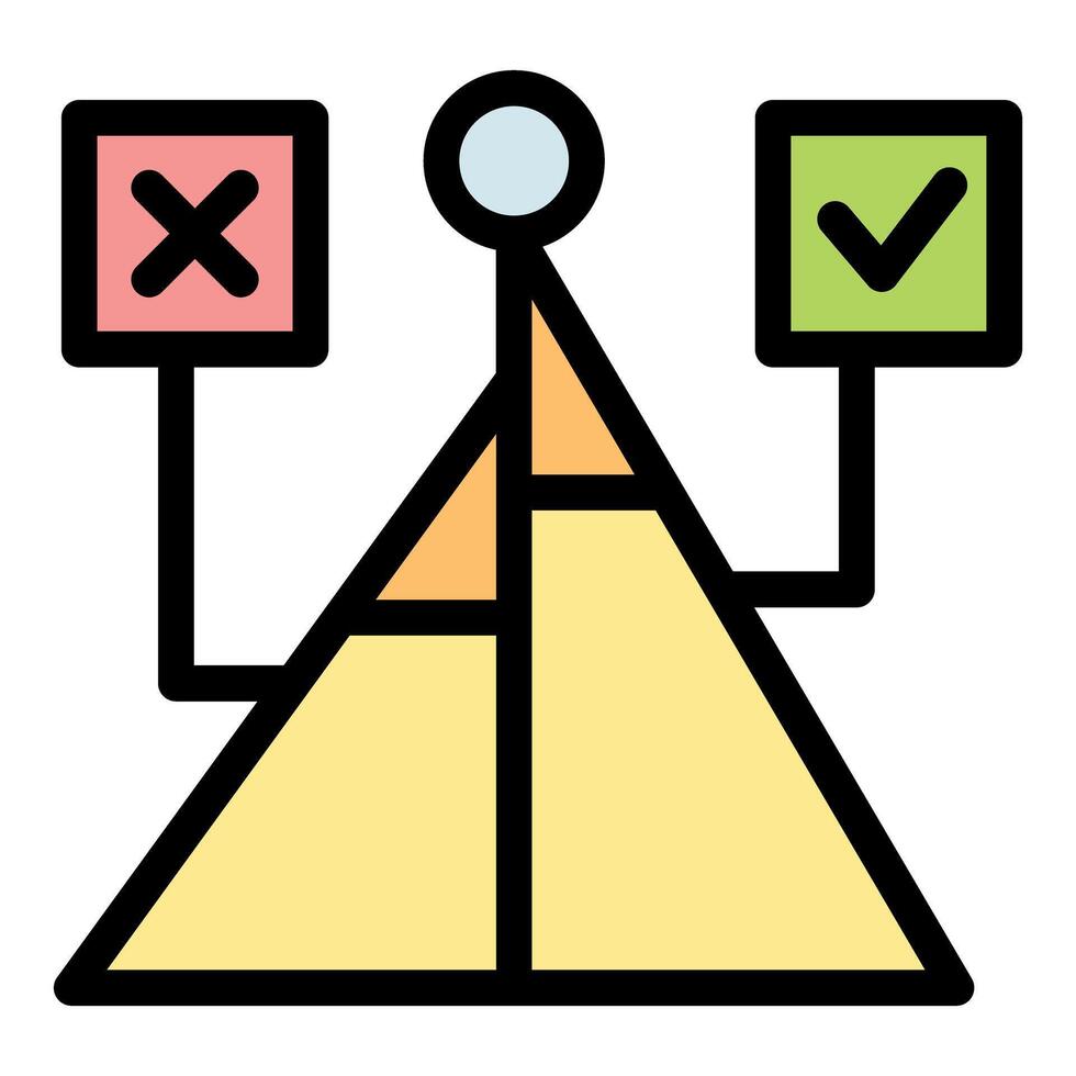 Evaluating options, pyramid chart symbolizing decision making process with check and cross marks vector
