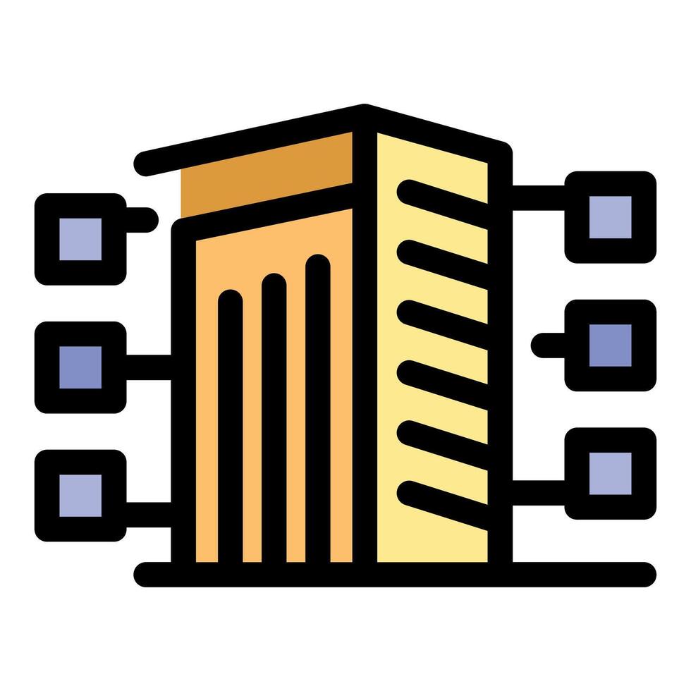 Decentralized datacenter connecting servers to central building vector