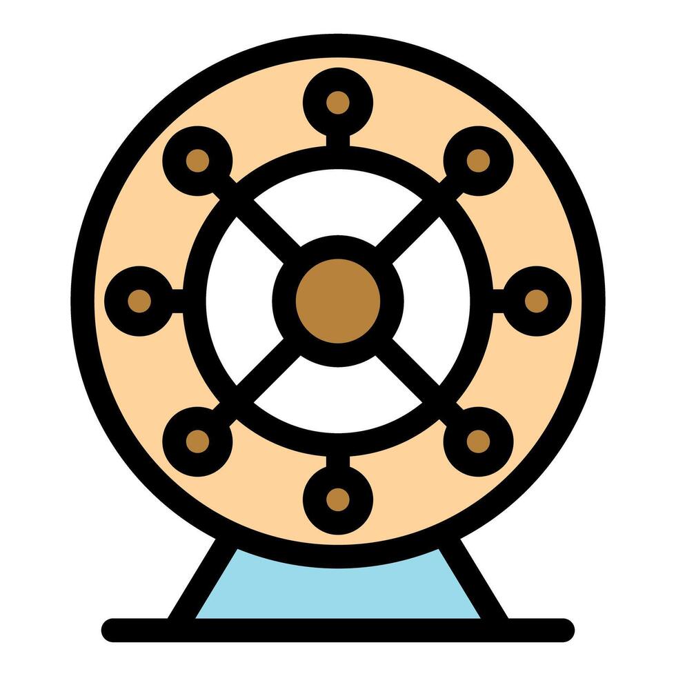 Hamster wheel spinning on blue support, providing exercise and entertainment for small pets vector