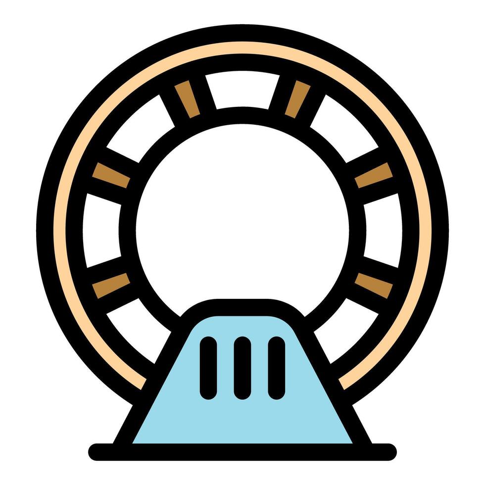 Hamster wheel rotating on blue support, providing exercise and enrichment for small pets vector
