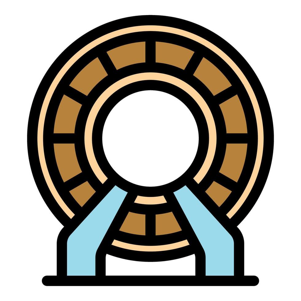 Water mill wheel rotating and generating energy from flowing water vector