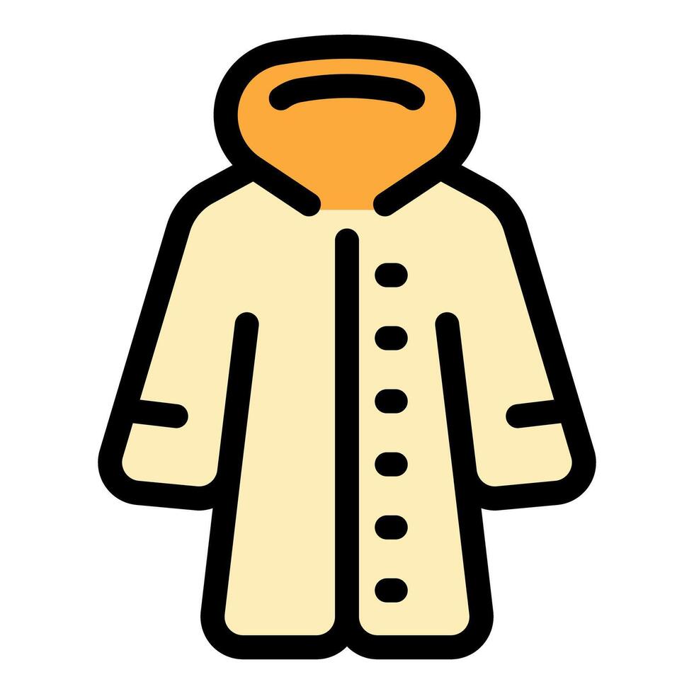 Warm beige winter coat with orange hood protecting from cold weather vector