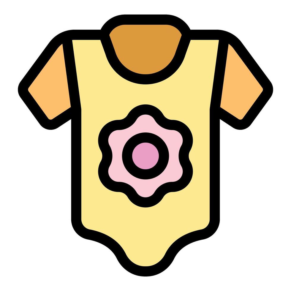 Baby clothes showing pink flower icon, infant bodysuit decorated with blossom vector