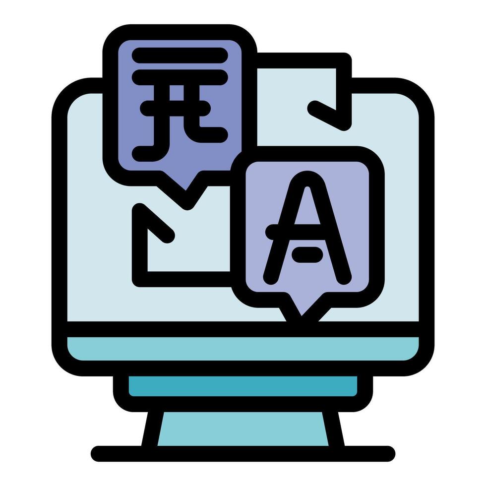 Online language translation software converting foreign text on computer screen vector