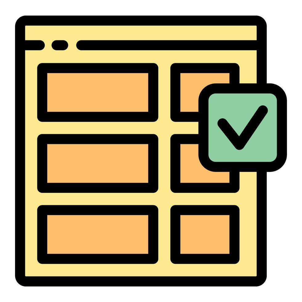 Web template with checked box, successful website development and approval vector