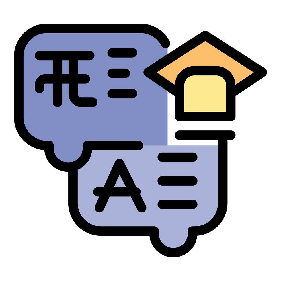 Online language learning with graduation cap representing educational achievement vector