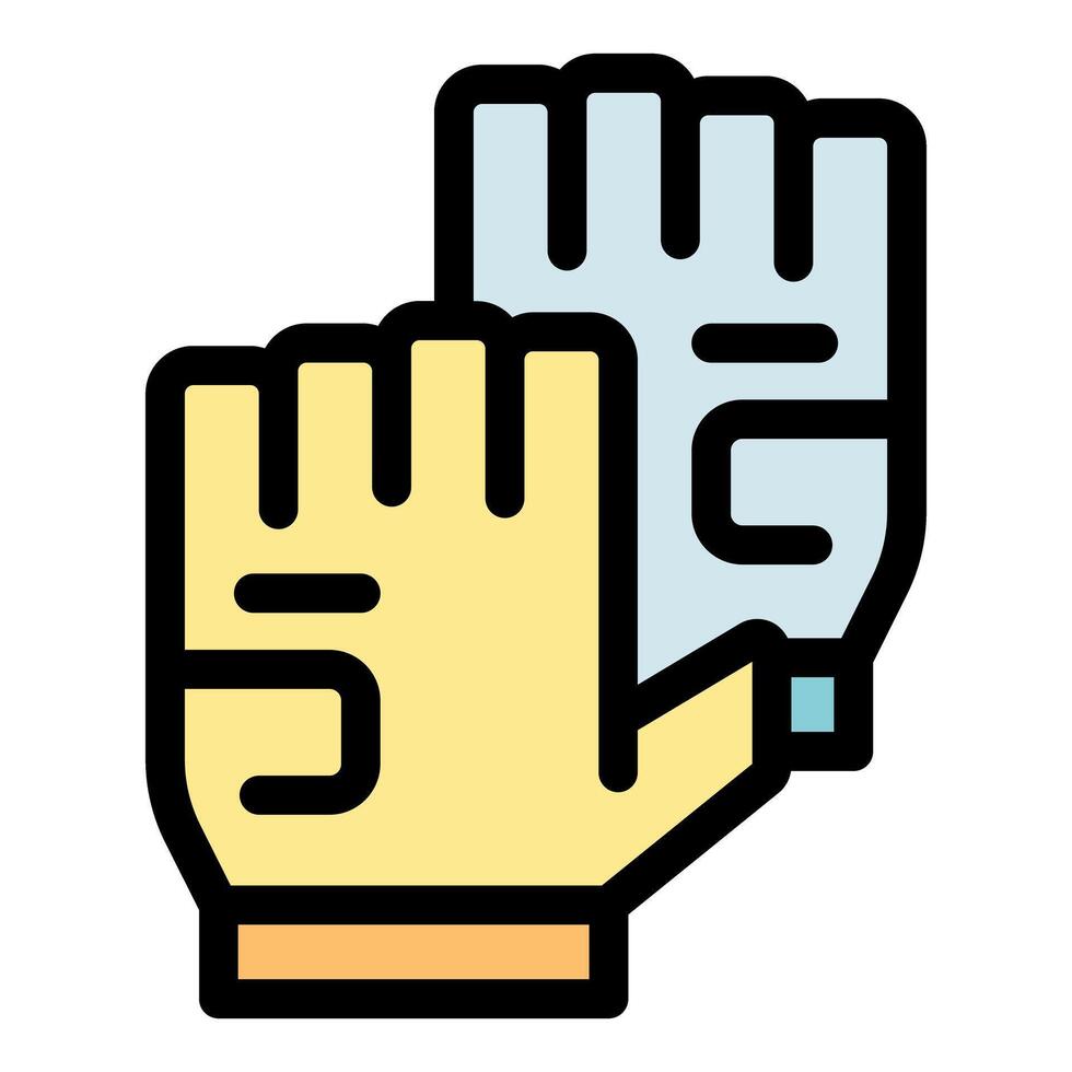 Two hands wearing protective gloves showing number five vector