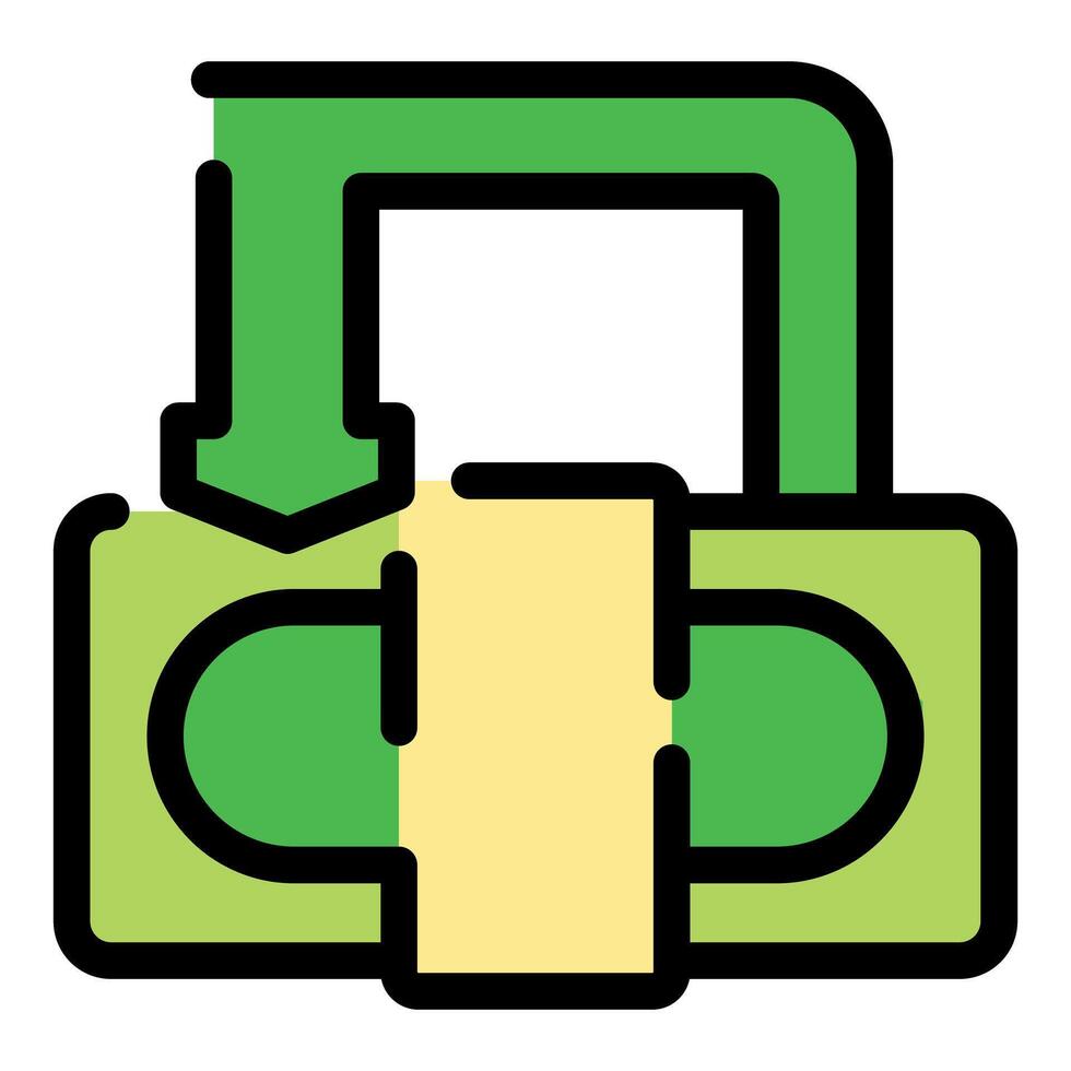 Green padlock locking money transfer showing security vector