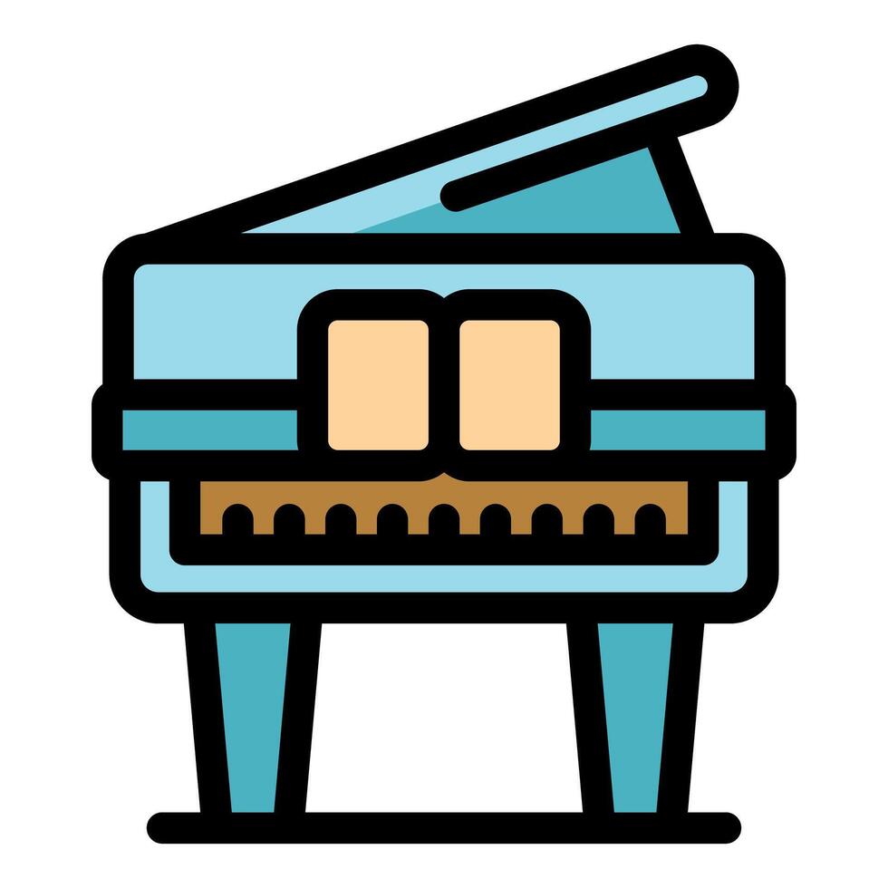 Blue grand piano with open top lid showing keyboard vector