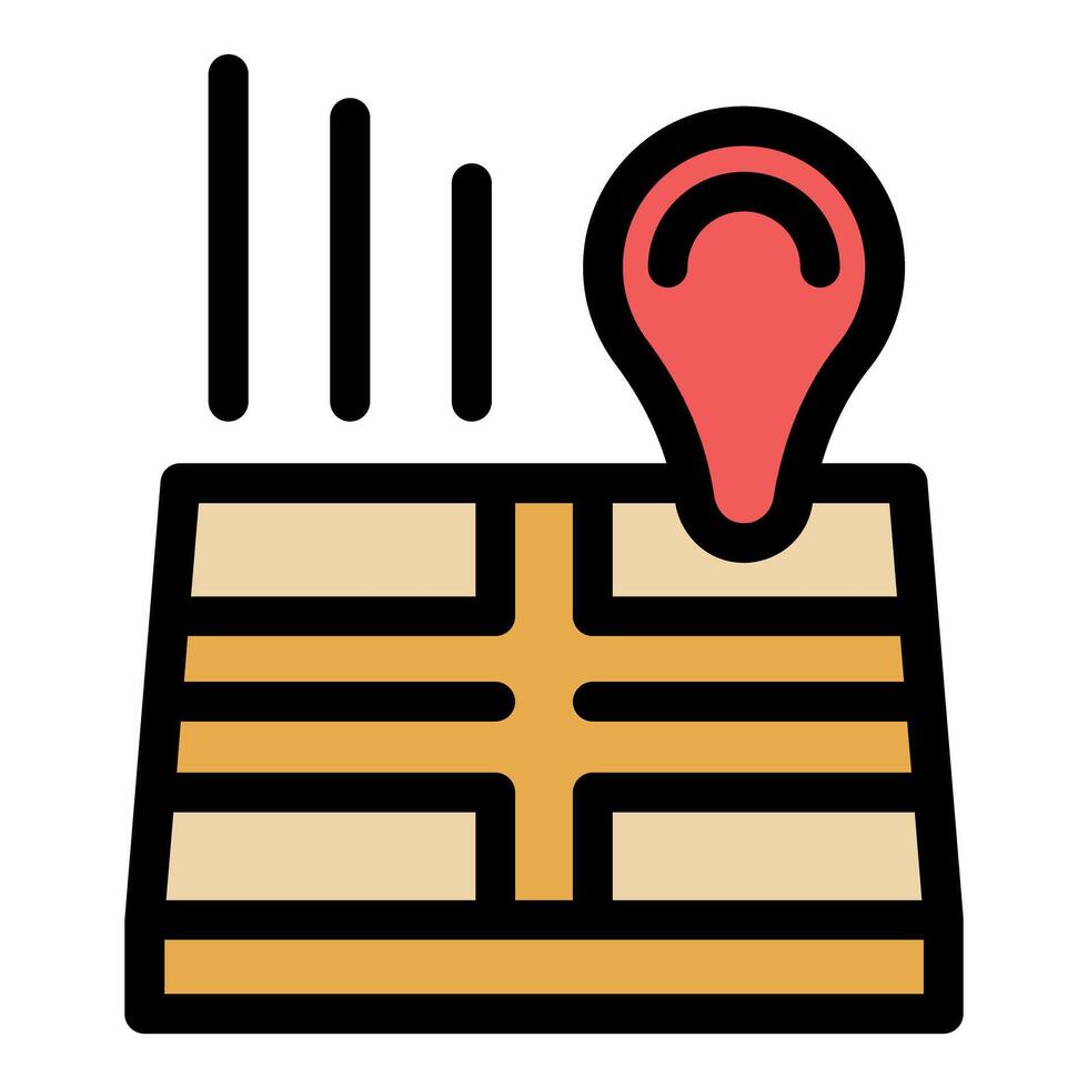 Location pin marking spot on map with vertical lines symbolizing signal strength vector