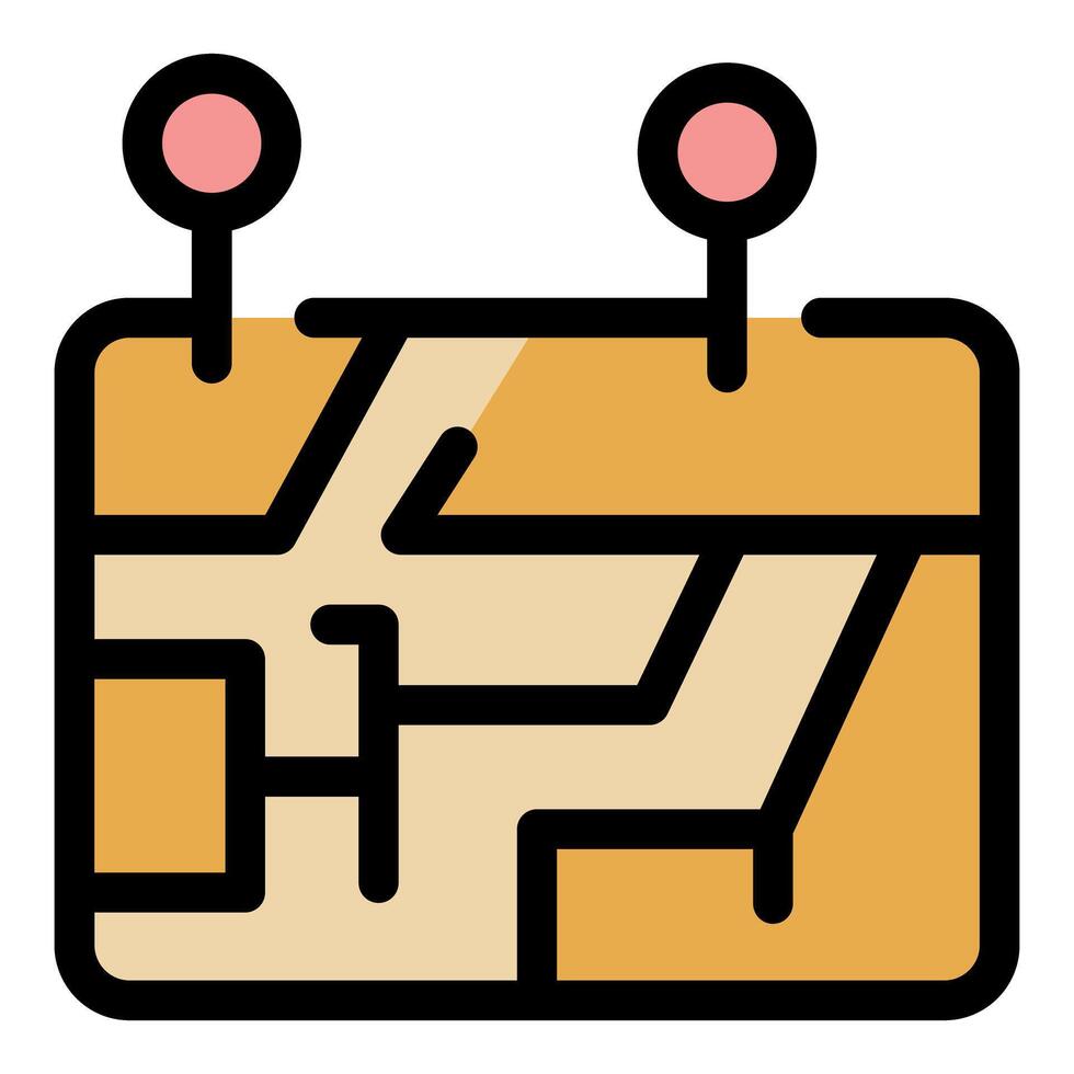 Planning a route on paper map with destination pins marking locations vector
