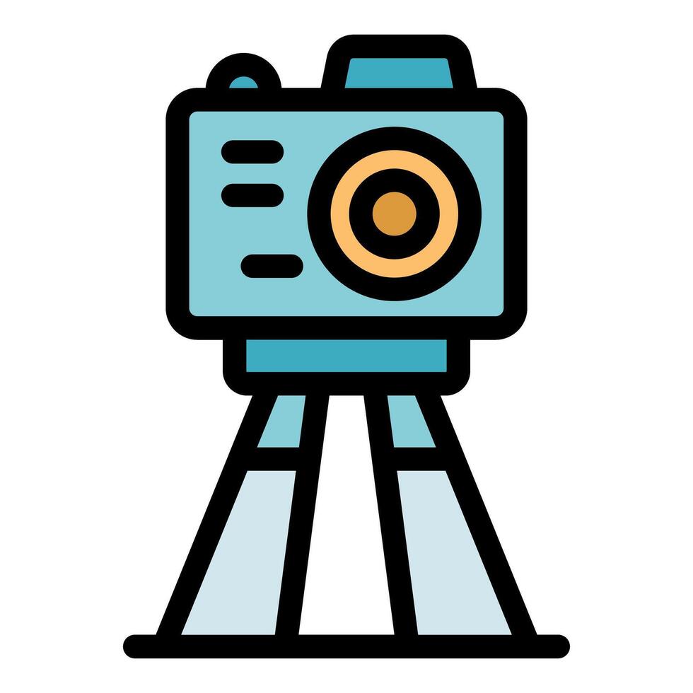Modern camera standing on tripod for professional photography and recording vector