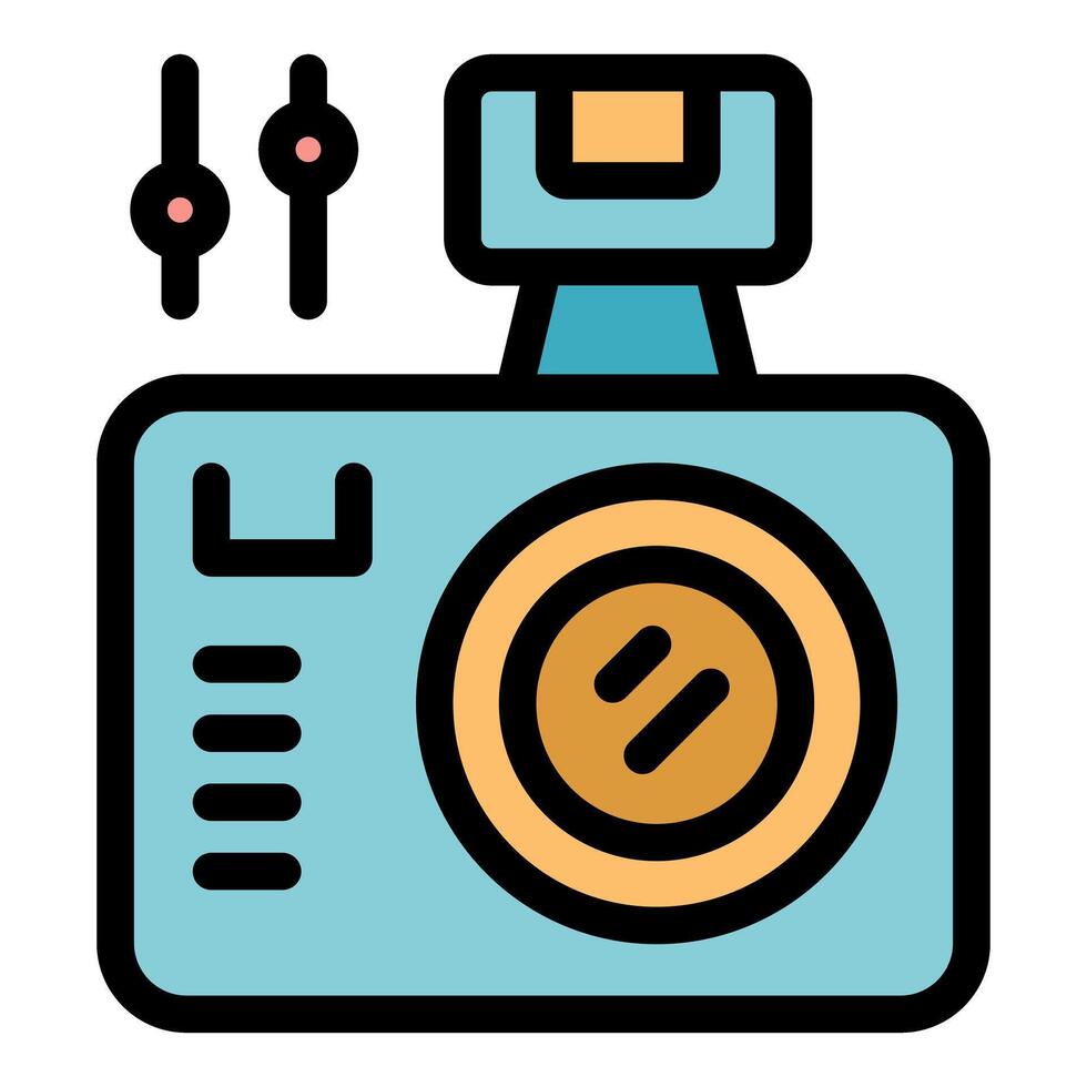 Digital camera with flash and settings controls displaying photography concept vector