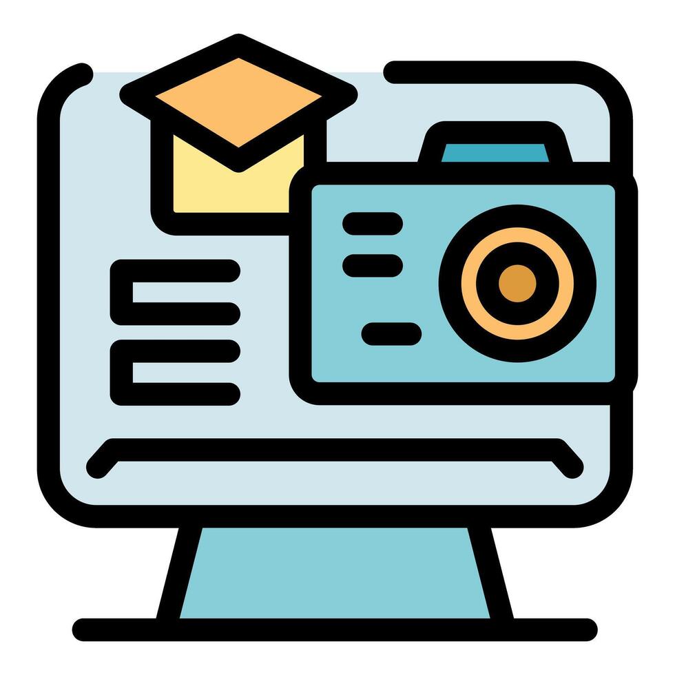 Online photography course showing graduation cap and camera on computer screen vector