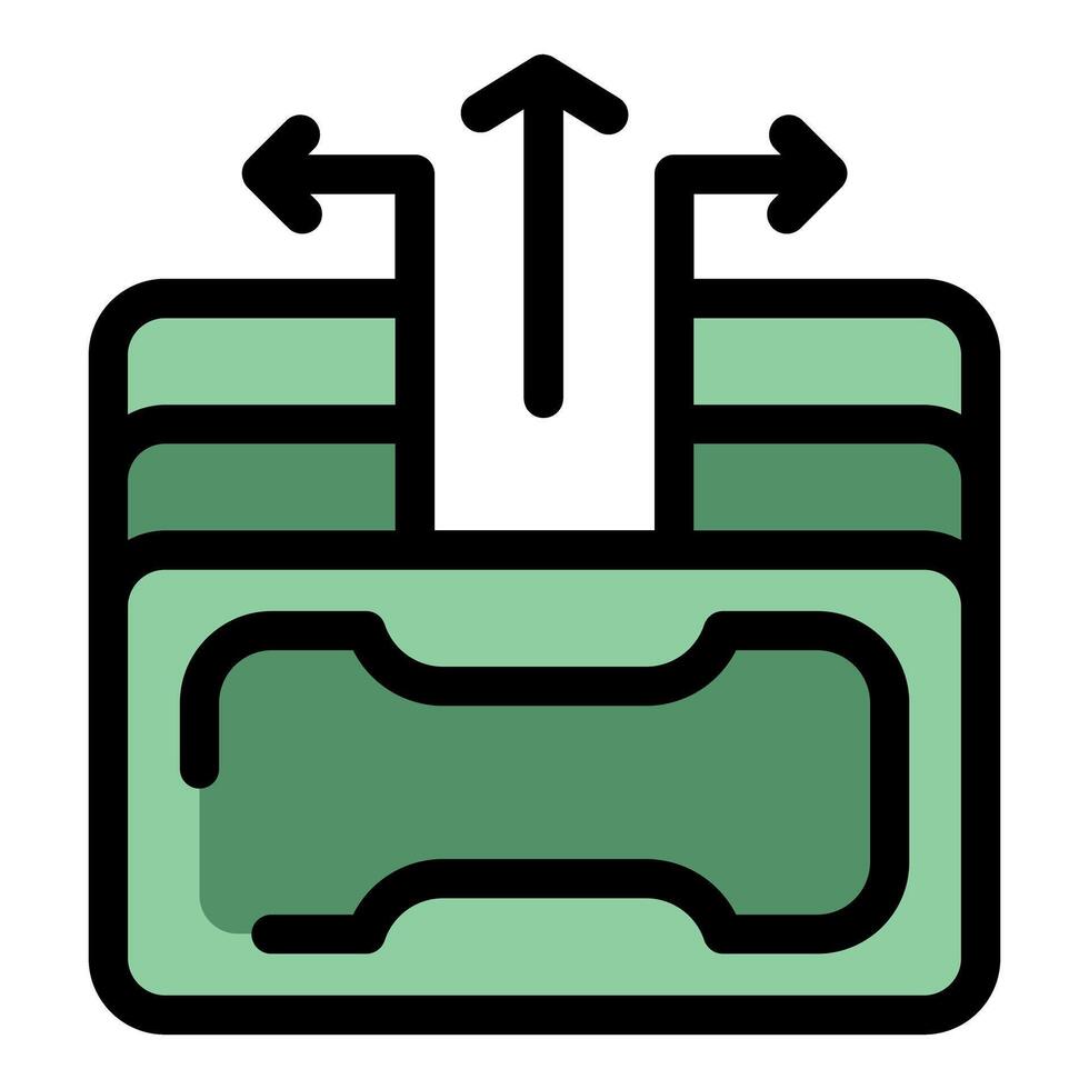 Money transferring from wallet with arrows showing direction vector