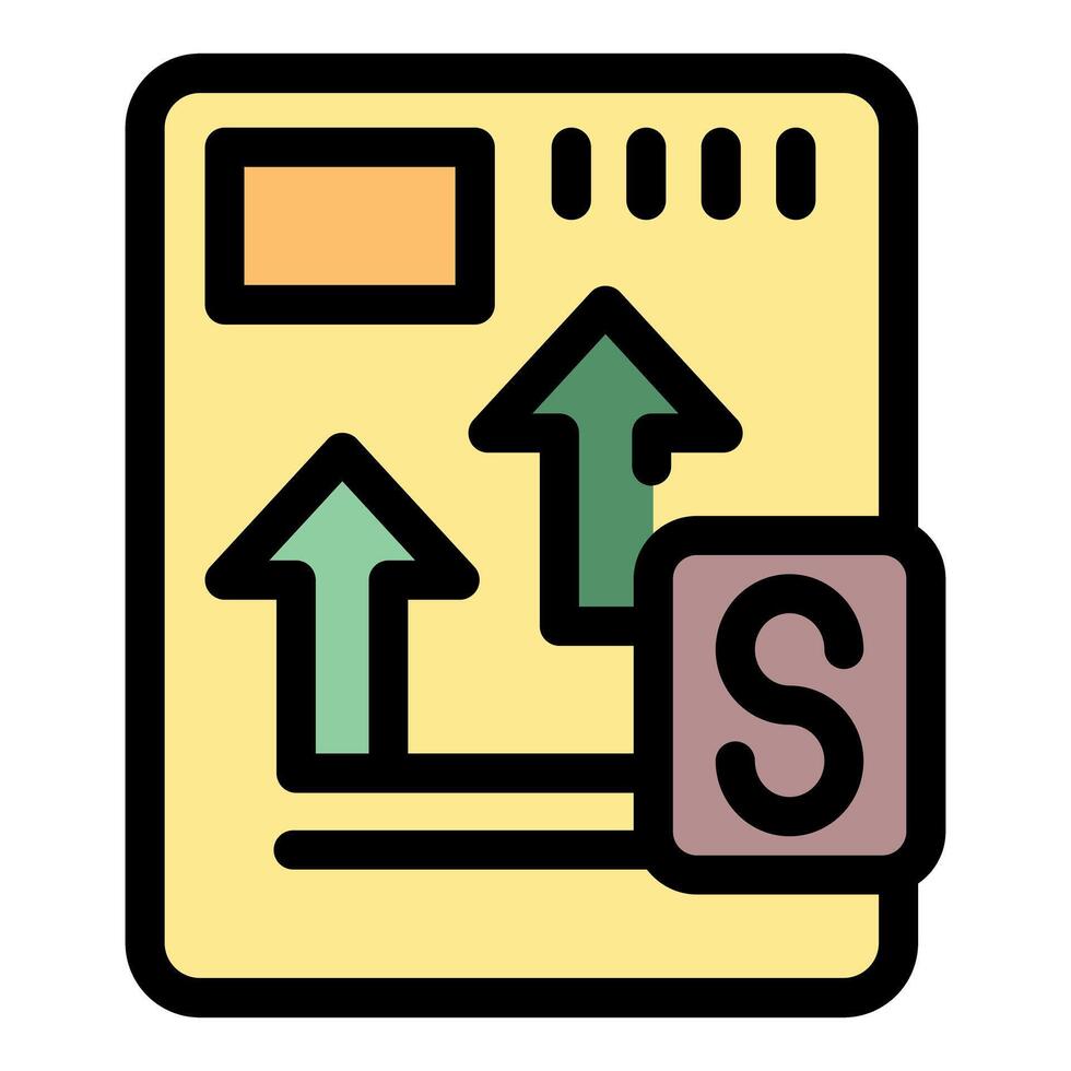 Spreadsheet software showing increasing sales with upward arrows and letter s vector