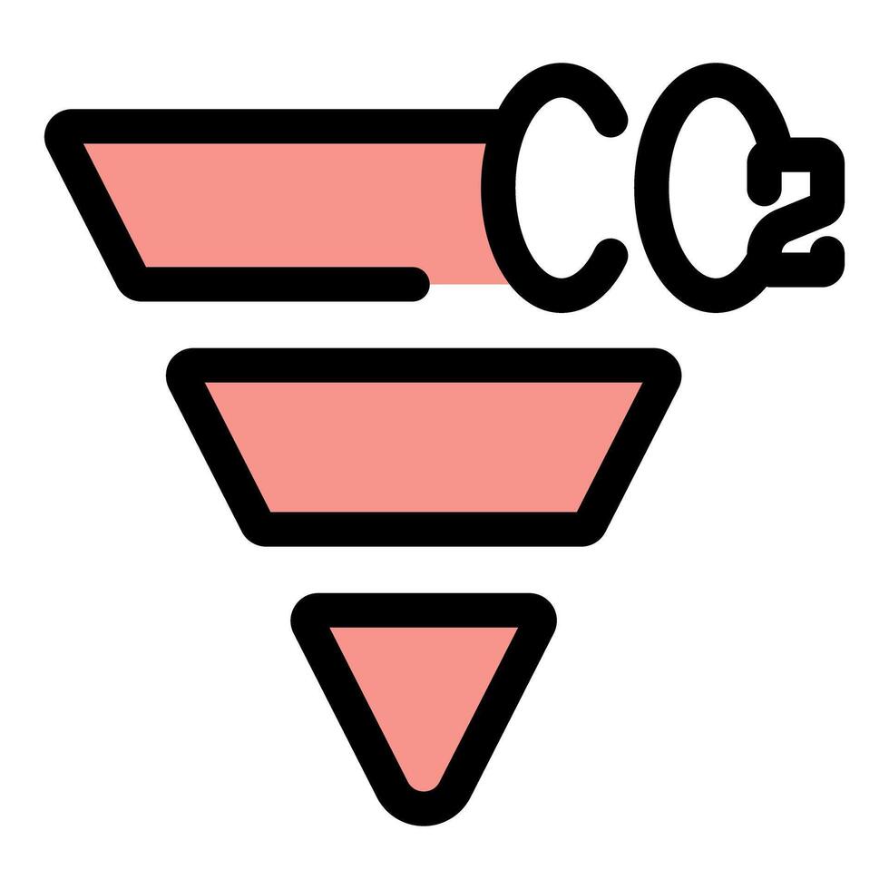 Carbon dioxide co2 emissions reducing, declining levels shown by funnel icon vector