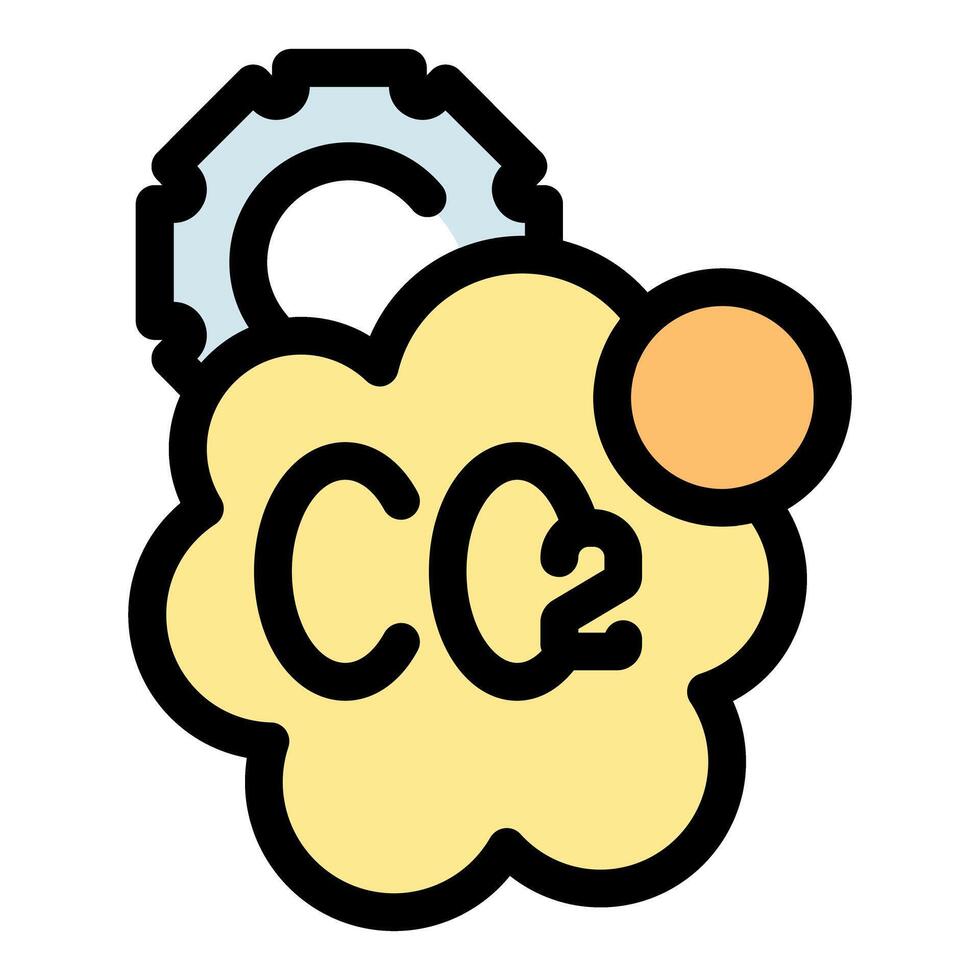 Co2 emission reduction with gear rotating, showing carbon dioxide molecule and industrial process vector