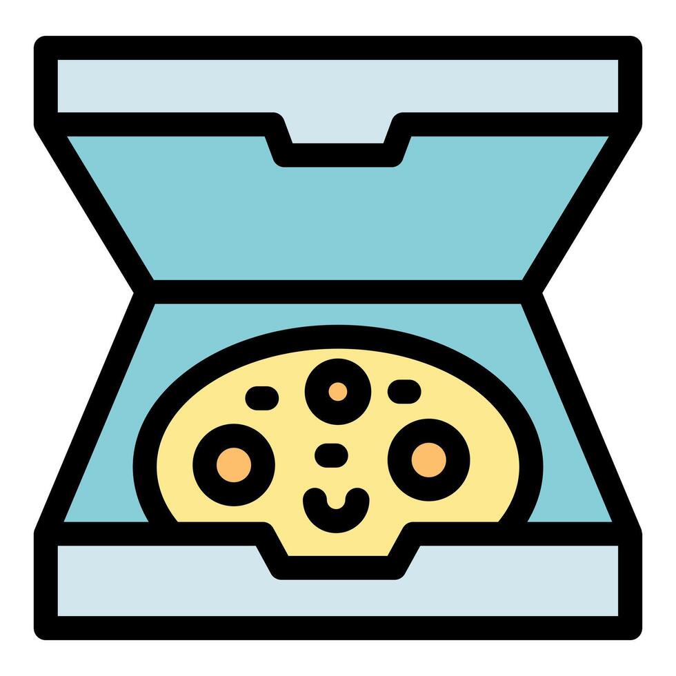 Freshly baked pizza with a smiling face inside open box vector