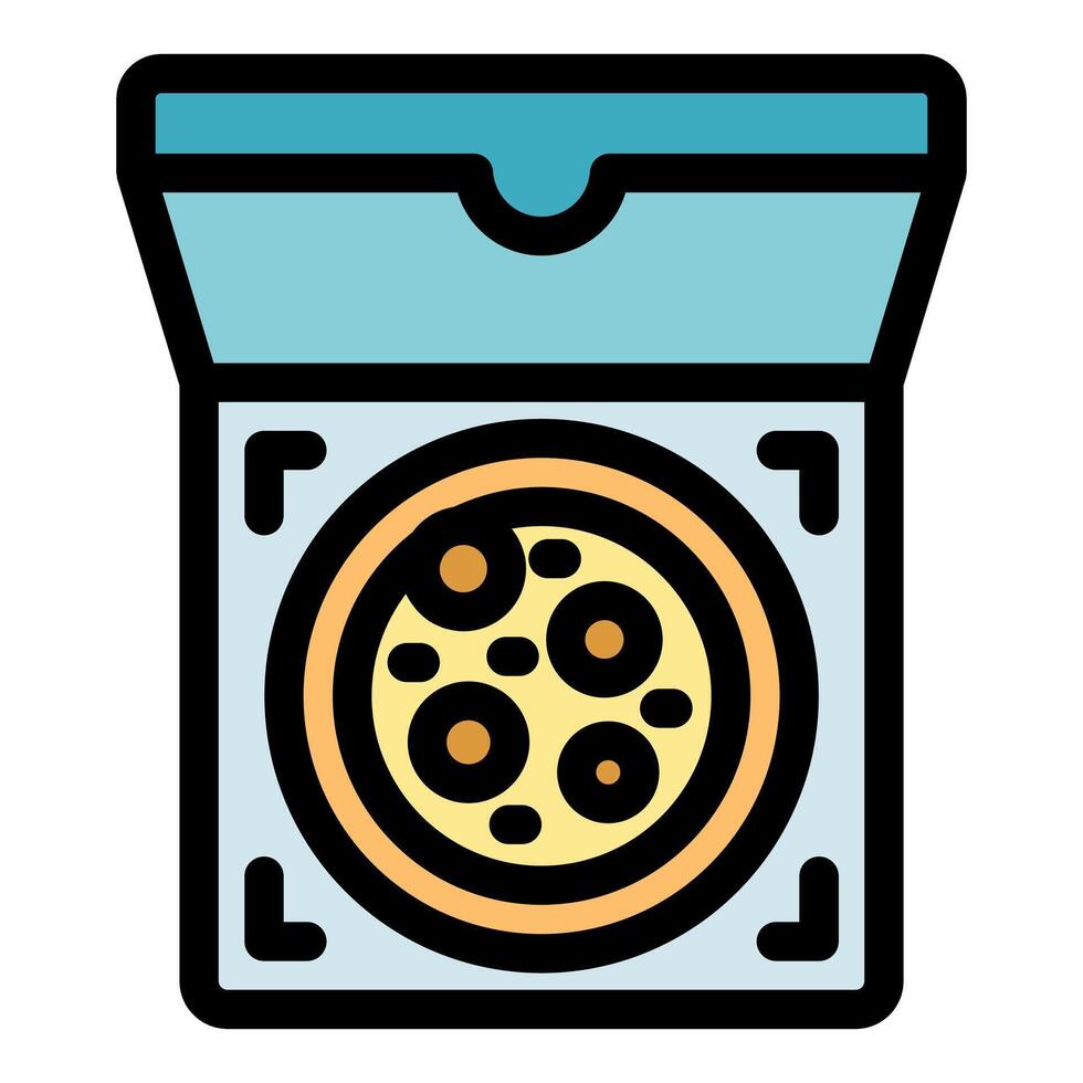 Open pizza box with delicious pizza inside, ready to eat vector