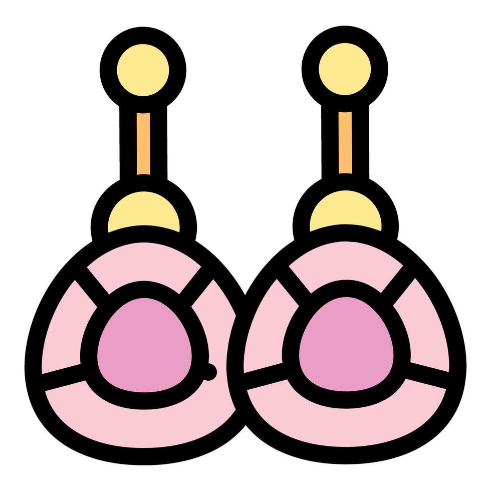 Pair of pink and gold drop earrings with oval shape hanging vector