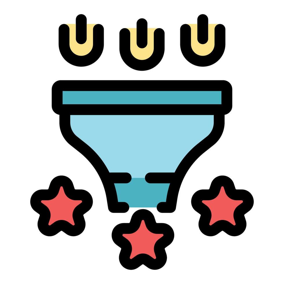Sales funnel converting leads into loyal customers generating stars as positive feedback vector