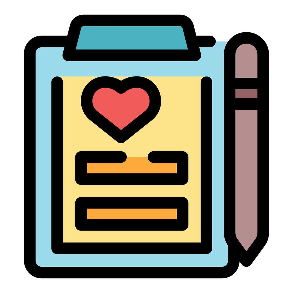 Patient completing medical health check form with pen and heart symbol vector