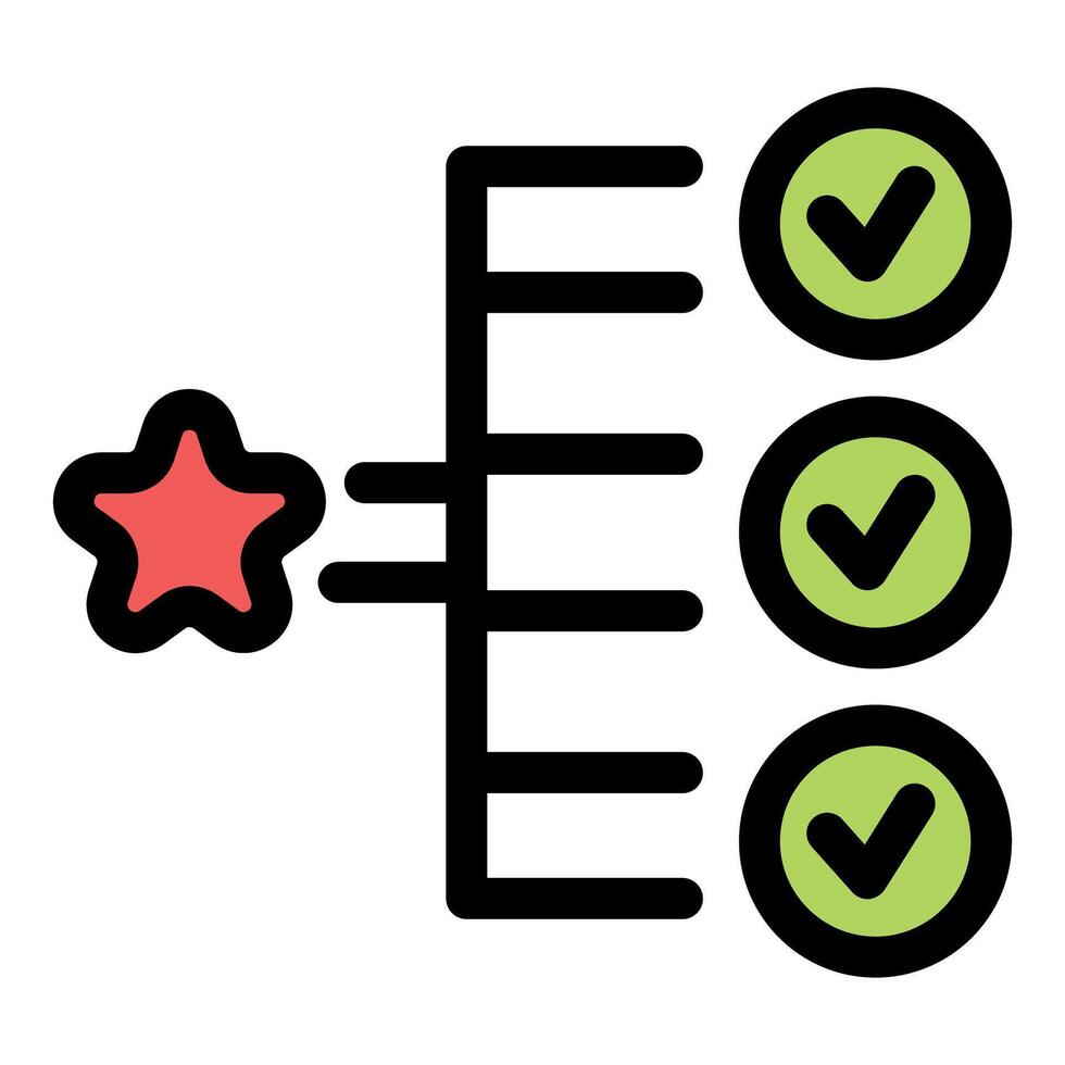 Star rating leading to multiple checkmarks, achieving customer satisfaction vector