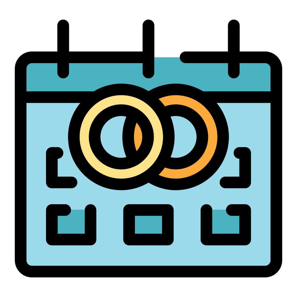 Wedding rings intertwined on calendar symbolizing marriage date vector