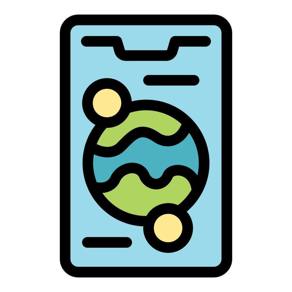 Smartphone showing rotating planet with orbiting moons educational app vector