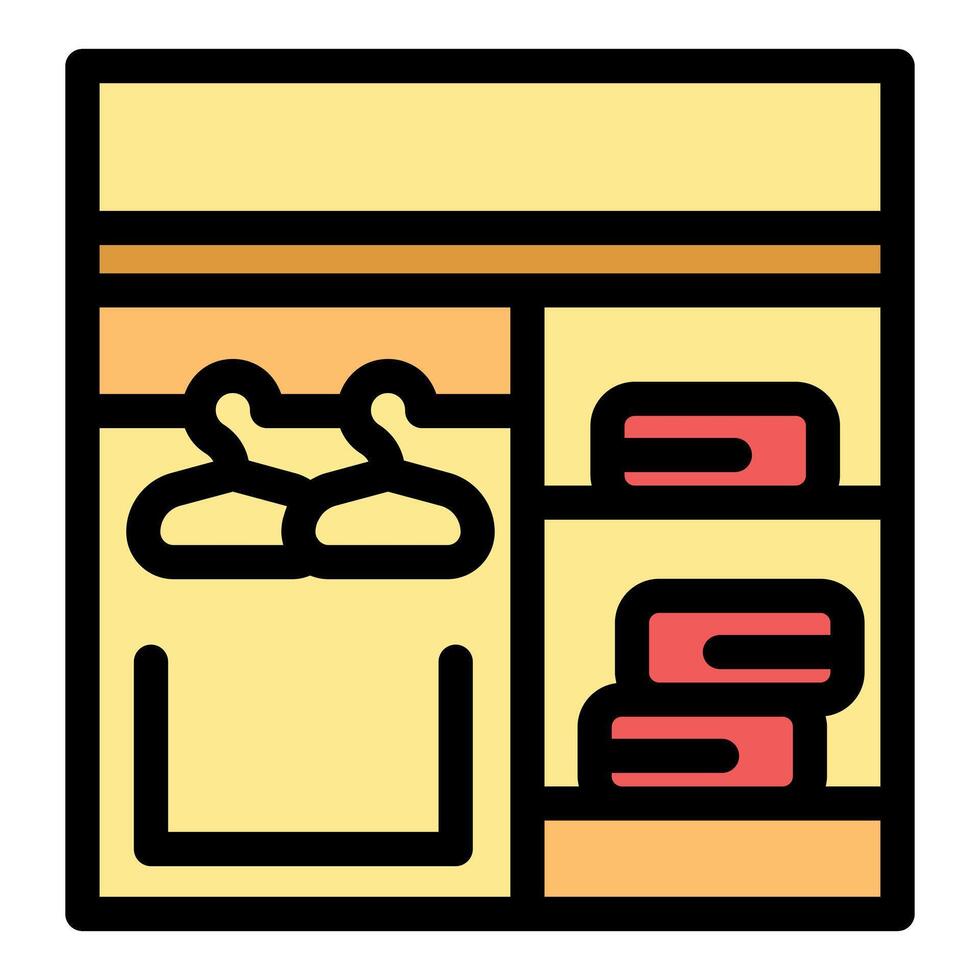 Wooden wardrobe with clothes and hangers storing clothes and accessories vector