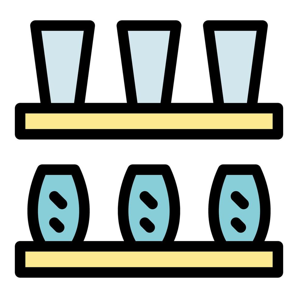 Spice jars and empty glasses resting on wooden shelves vector