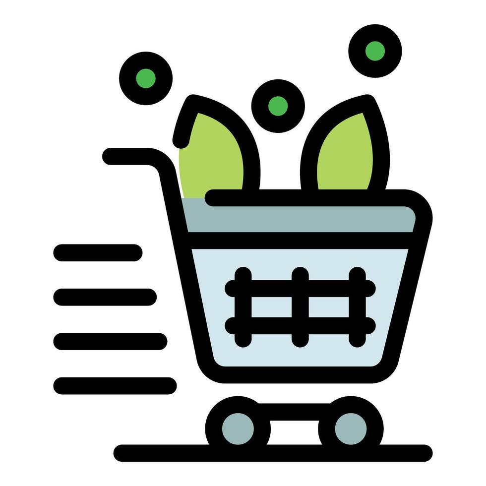 Shopping cart speeding with fresh produce inside symbolizing fast delivery vector