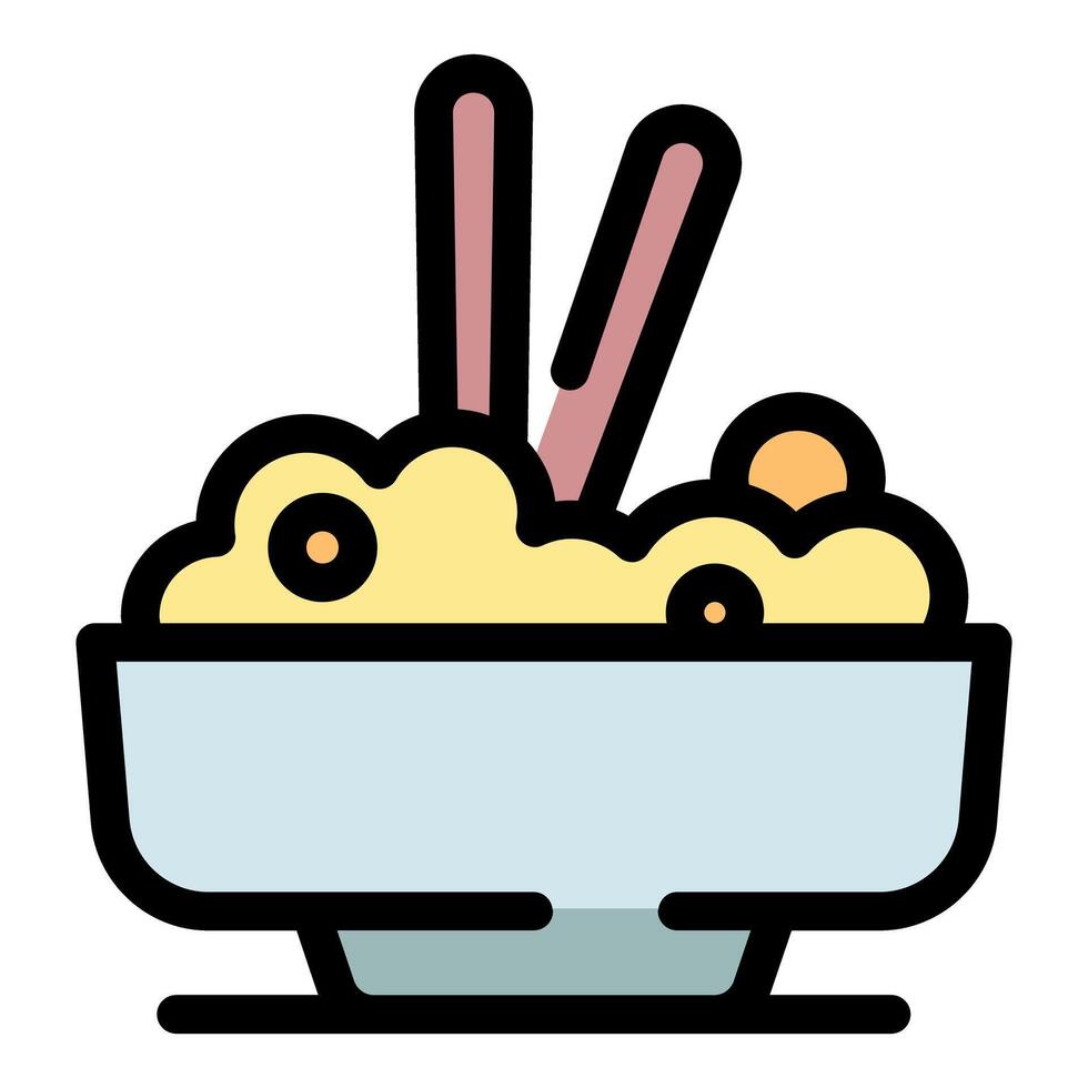 Bowl of noodles with chopsticks and sesame seeds, enjoying a delicious meal vector