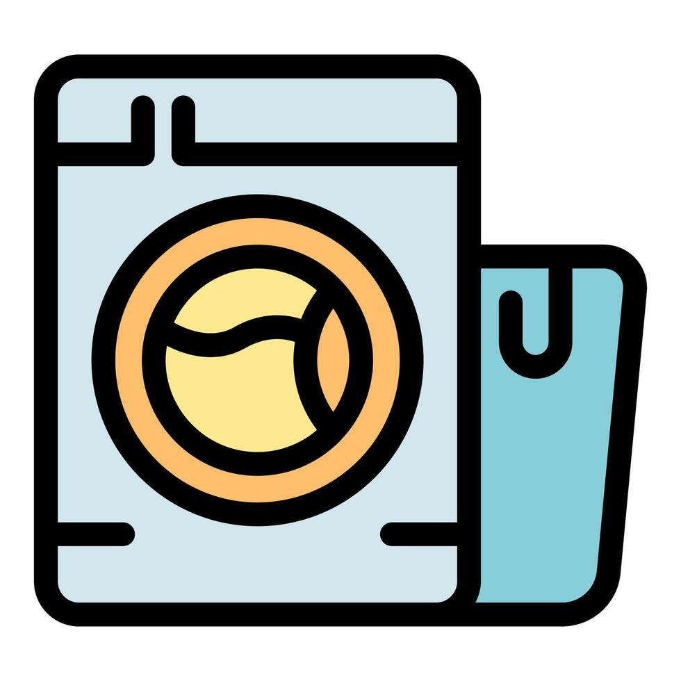 Washing machine with open detergent compartment for laundry icon vector